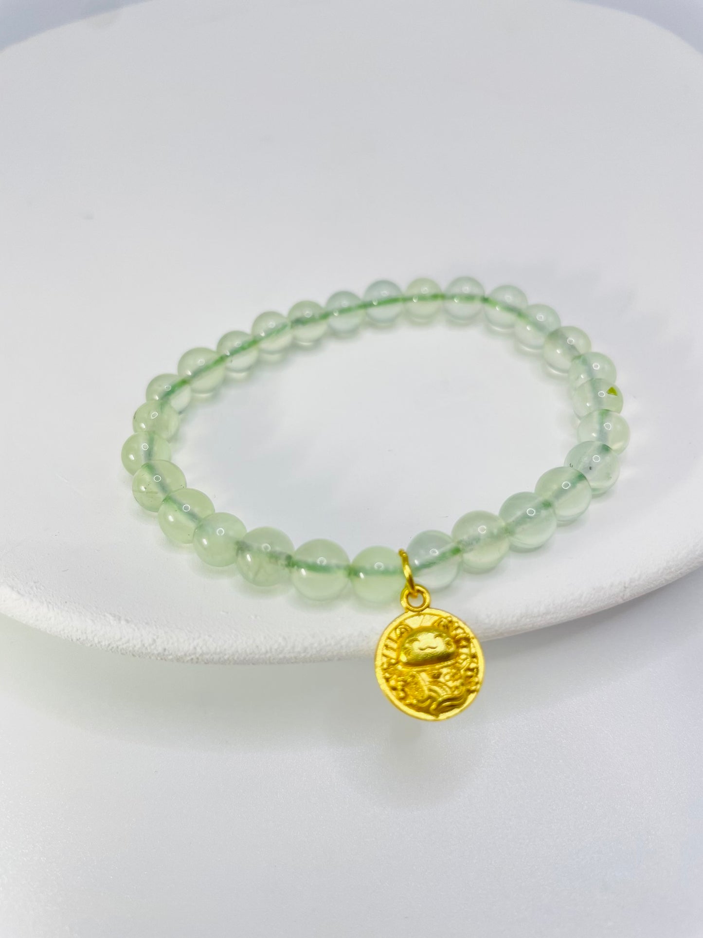 Natural Prehnite Lucky Wealthy Cat Bracelets 6MM