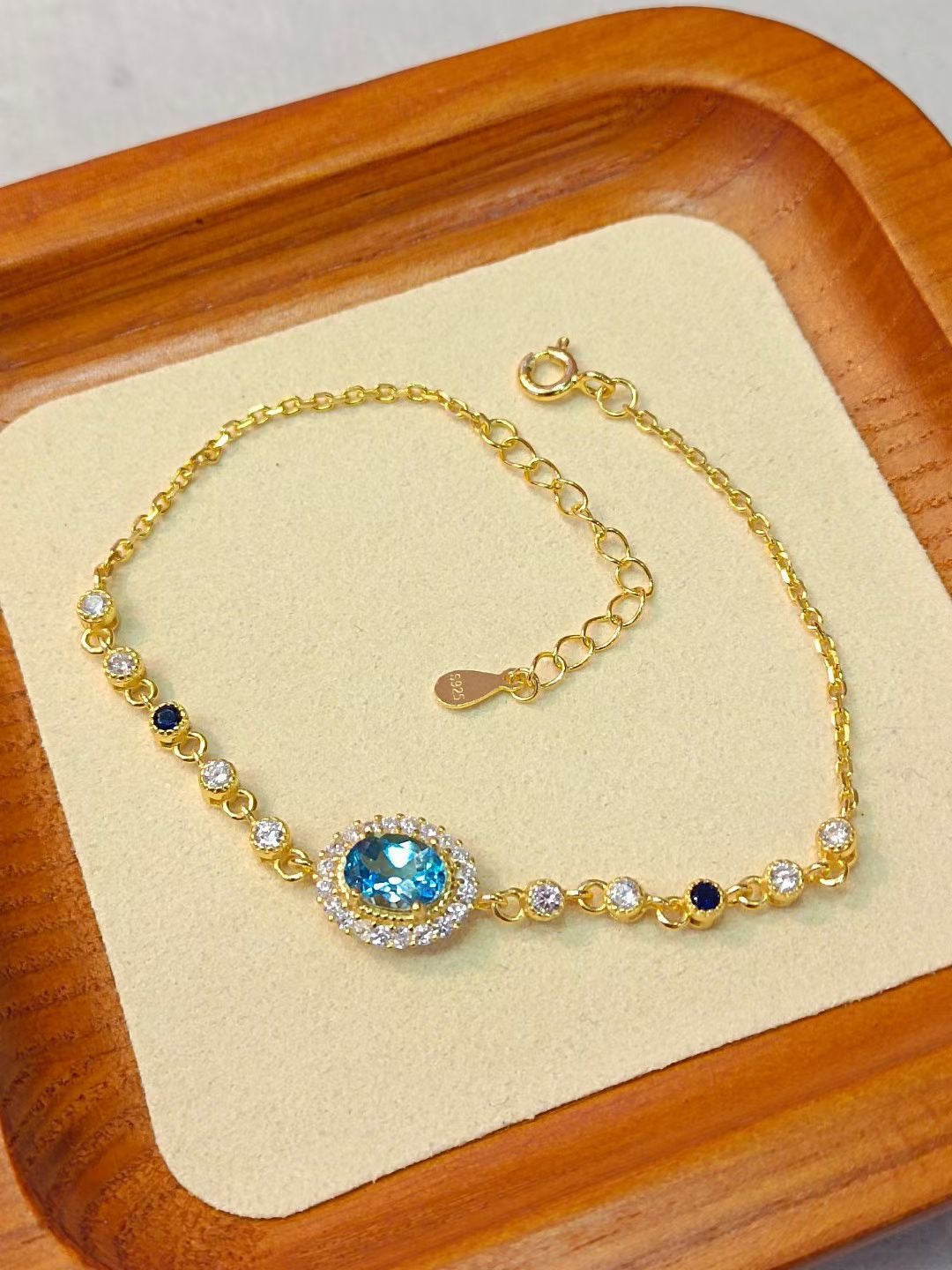 Natural Topaz Charm Sterling Silver Bracelet Gold