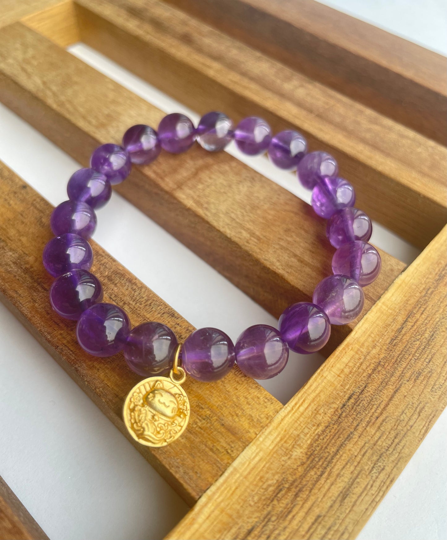 Amethyst Gemstone Luck Wealthy Cat Energy Bracelet 8MM