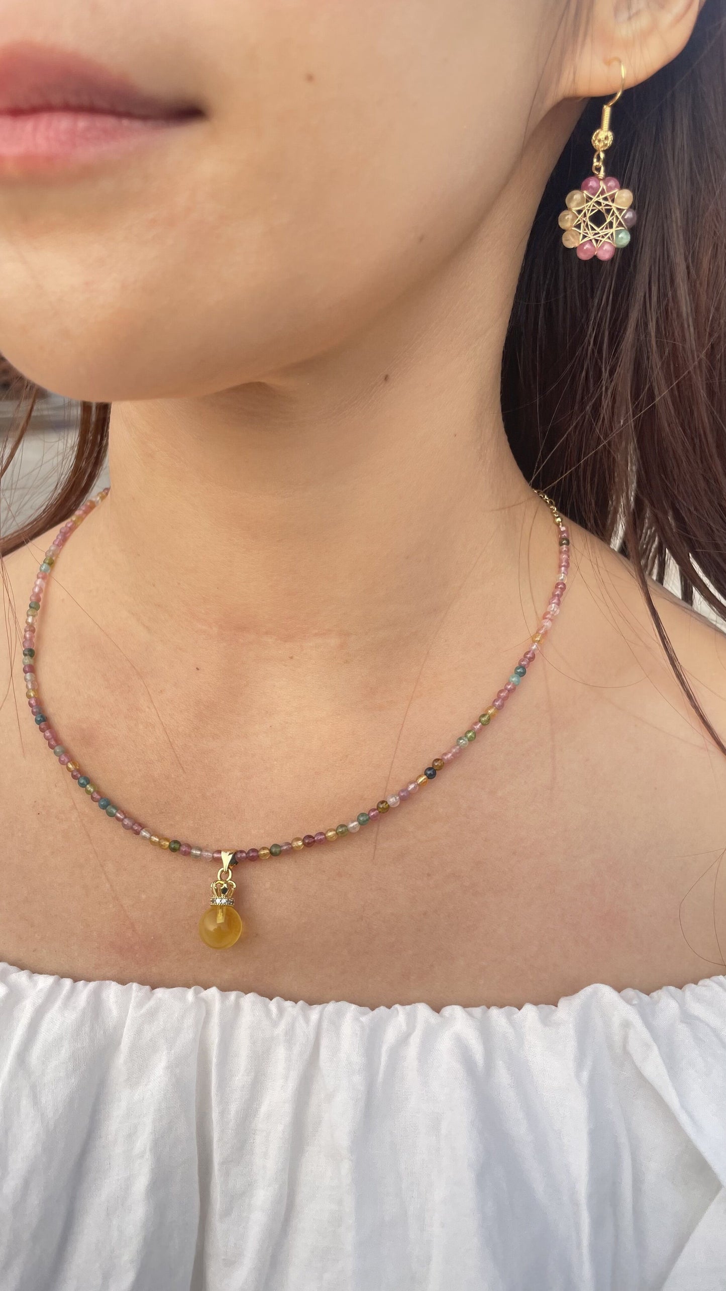 Rainbow Tourmaline Beaded Gemstone Choker Necklace, Natural Multi Tourmaline, Energy Healing Crystal