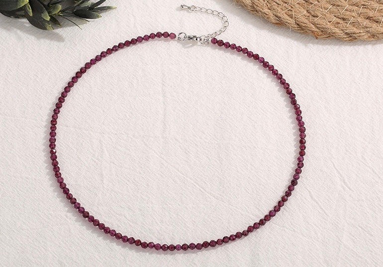 Garnet Beaded Gemstone Choker Necklace 3MM