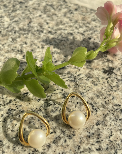 Freshwater Pearl Hoop Stud Earrings