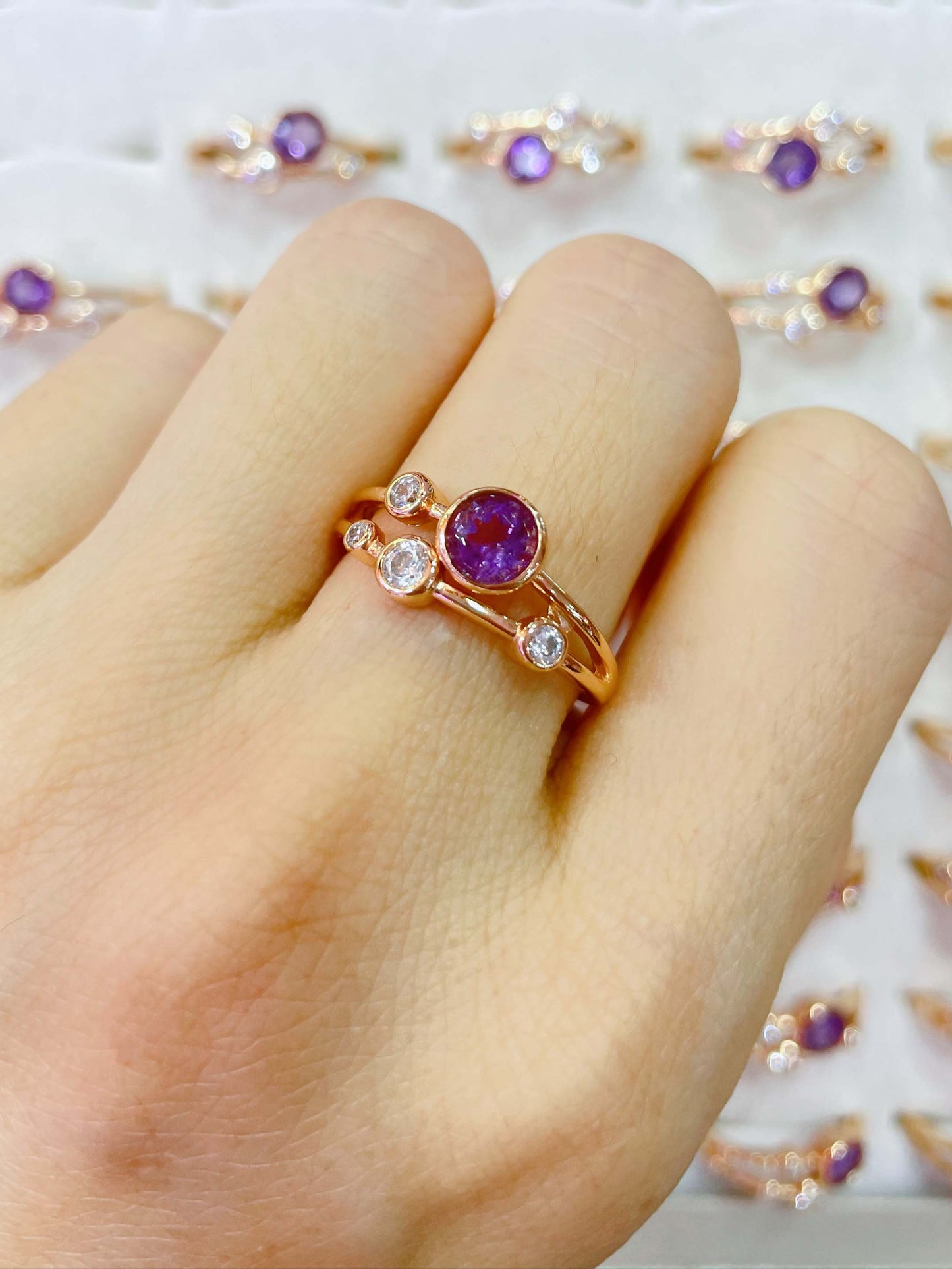 FEBRUARY_Amethyst Healing Birthstone Sterling Silver Ring Gold