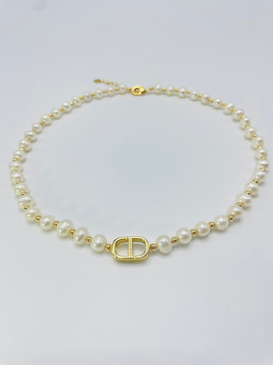 CD Freshwater Pearl Beaded Charm Choker Necklace