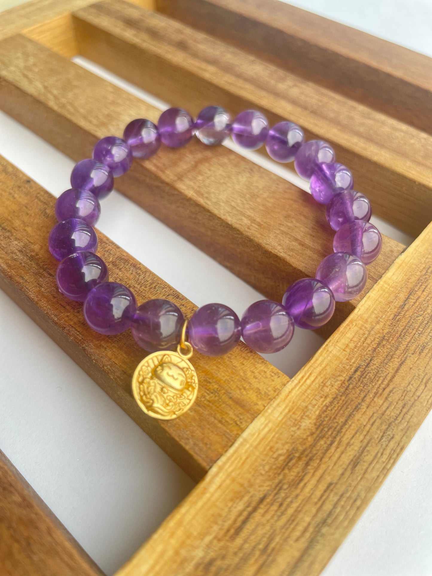 Amethyst Gemstone Luck Wealthy Cat Energy Bracelet 8MM