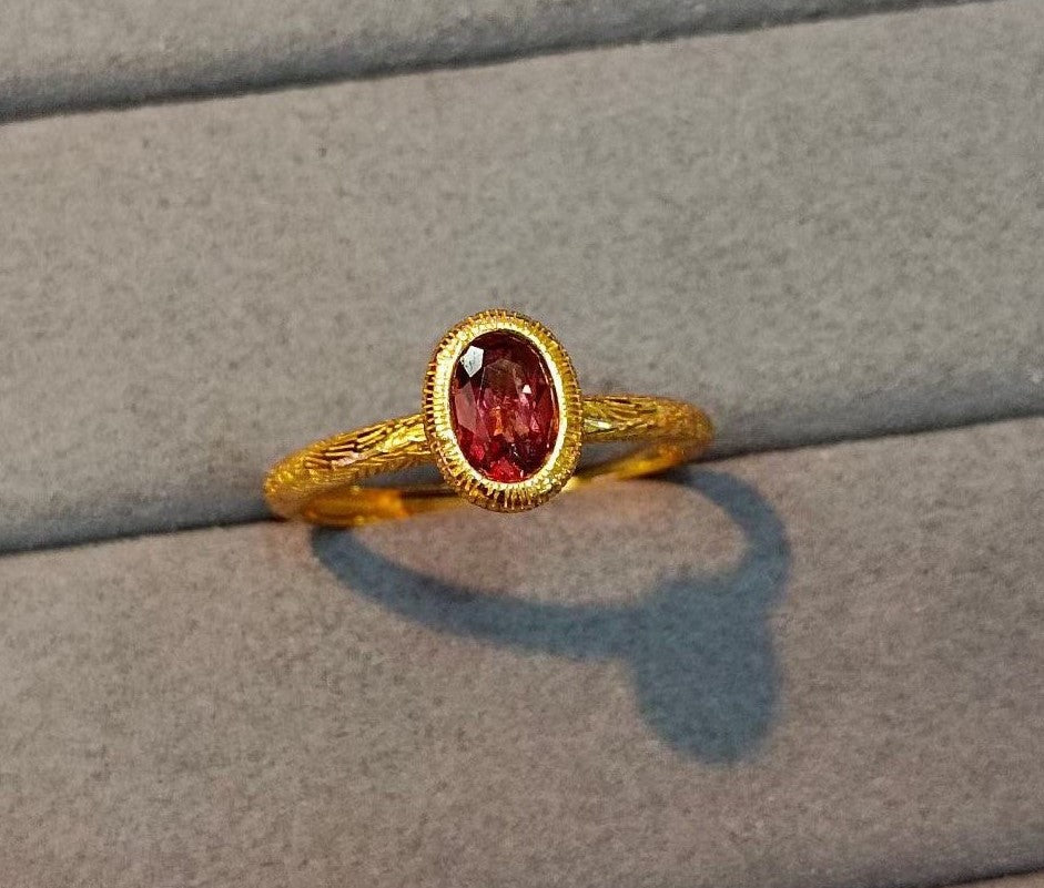 Garnet Gemstone Energy Sterling Silver Ring In GOLD