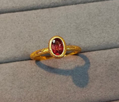 Garnet Gemstone Energy Sterling Silver Ring In GOLD