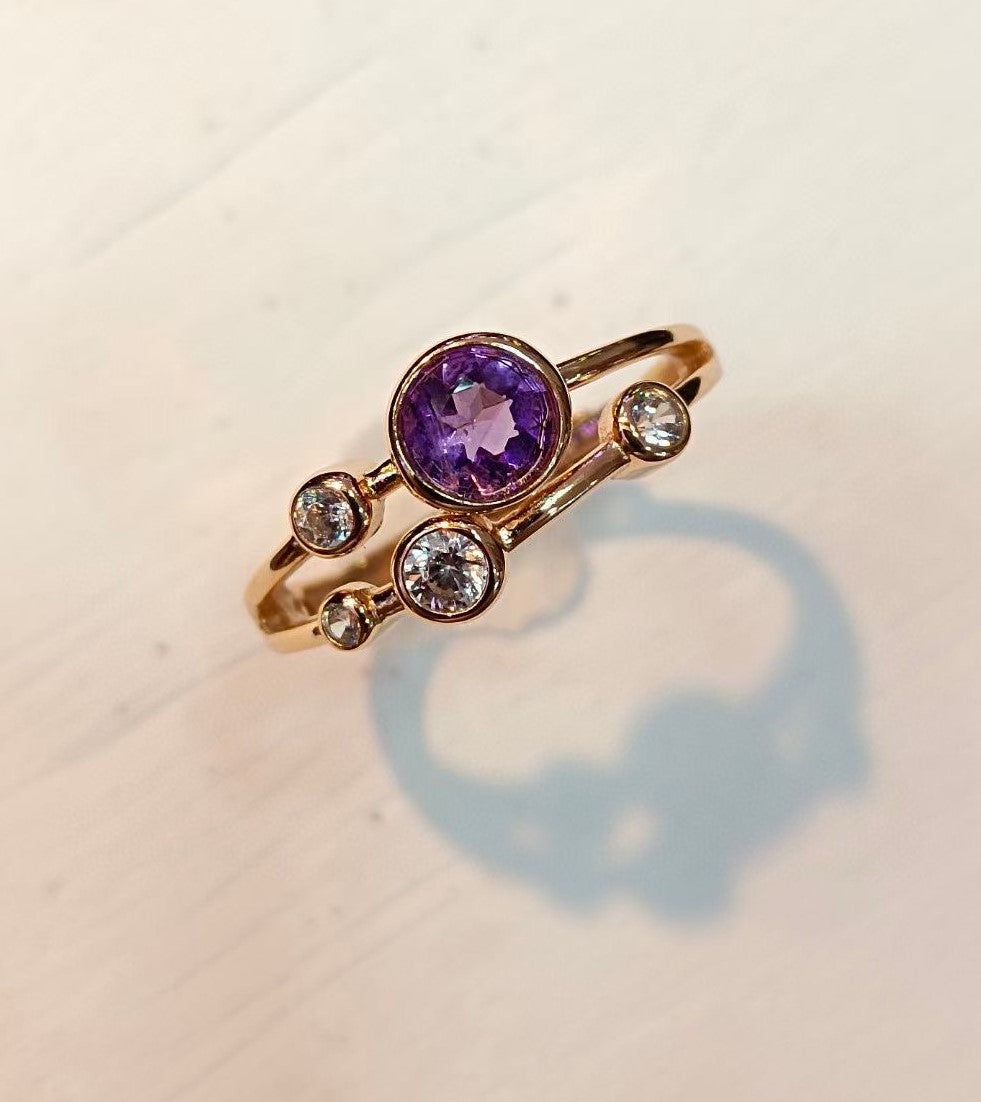 FEBRUARY_Amethyst Healing Birthstone Sterling Silver Ring Gold