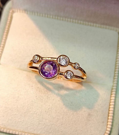 FEBRUARY_Amethyst Healing Birthstone Sterling Silver Ring Gold