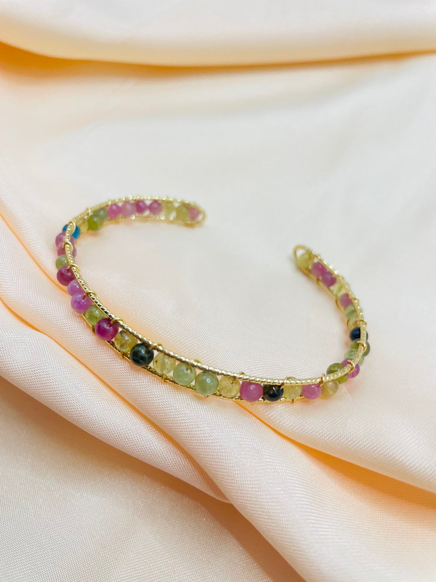 Rainbow Tourmaline Energy Bracelet in Gold