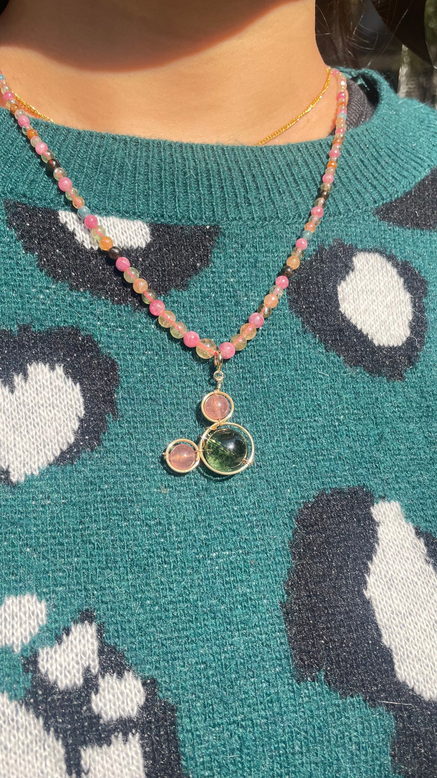 Rainbow Tourmaline Beaded Gemstone Necklace