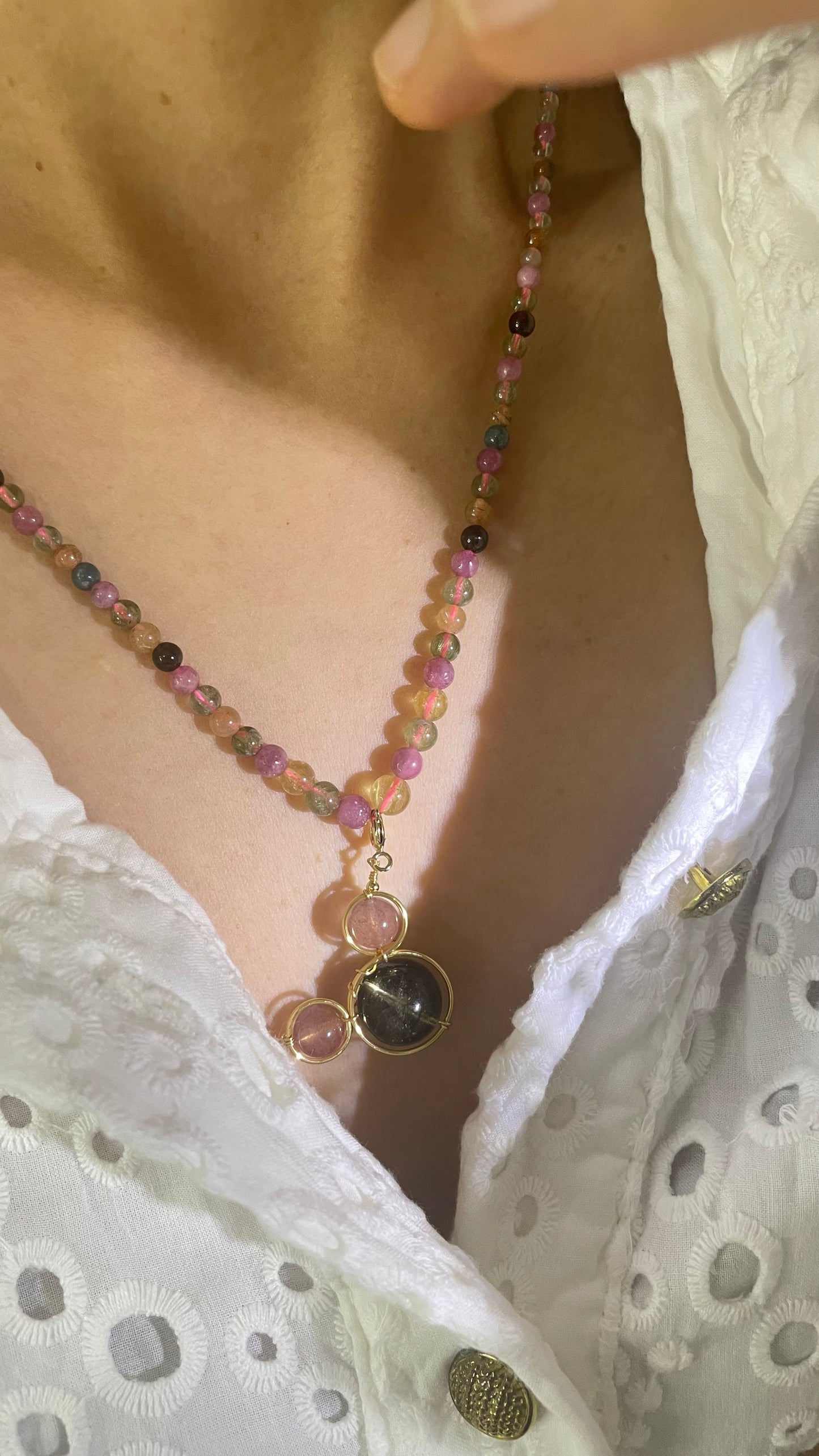 Rainbow Tourmaline Beaded Gemstone Necklace