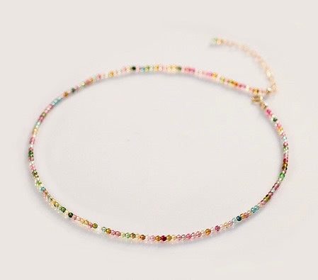 Rainbow Tourmaline Beaded Gemstone Choker Necklace, Natural Multi Tourmaline, Energy Healing Crystal