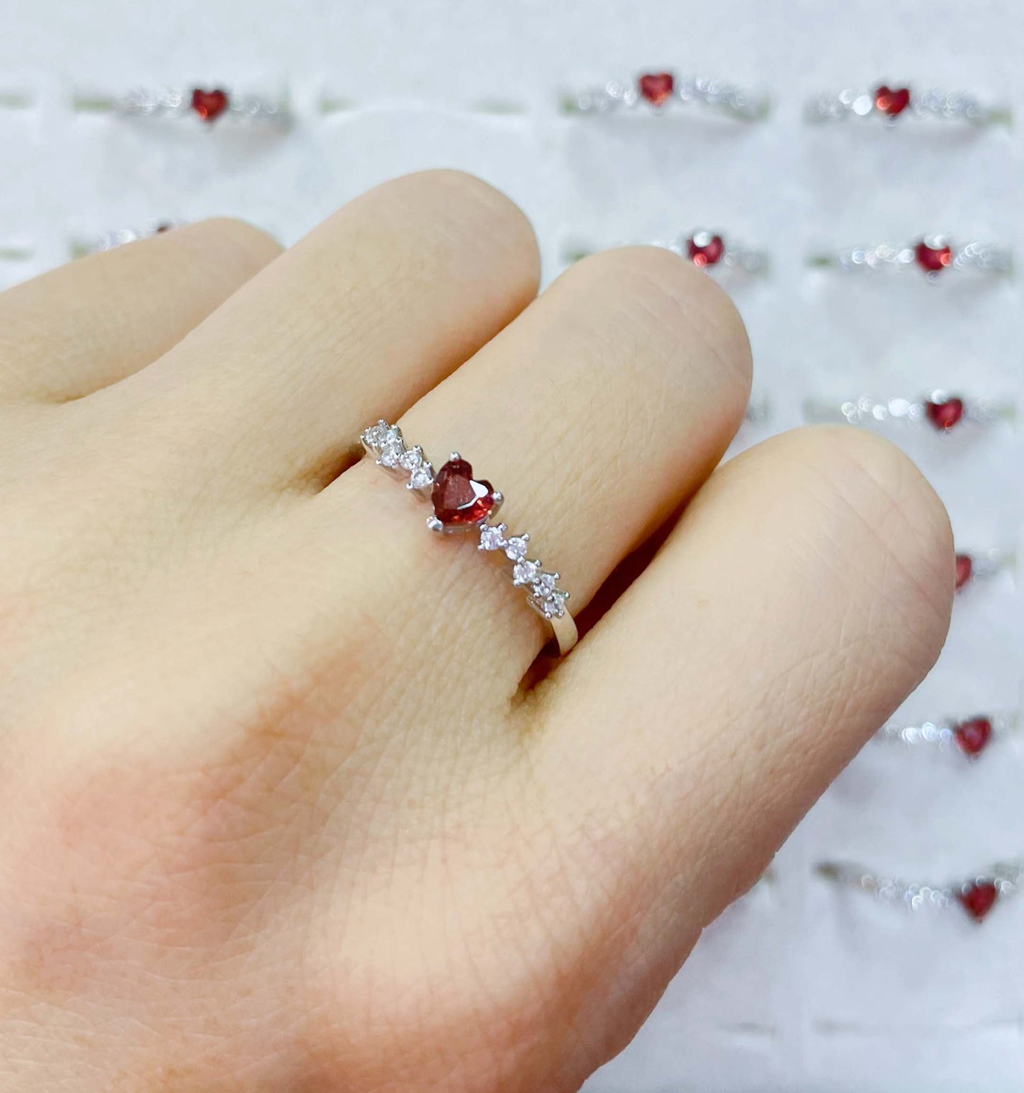 Heart Garnet Gemstone Energy Ring