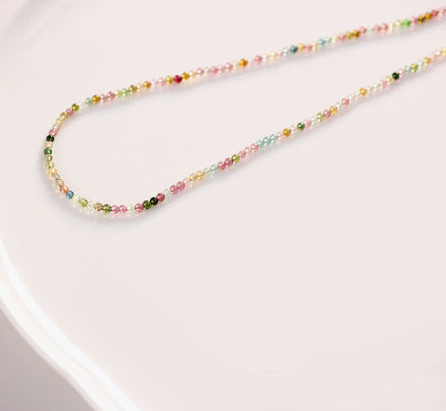 Rainbow Tourmaline Beaded Gemstone Choker Necklace, Natural Multi Tourmaline, Energy Healing Crystal