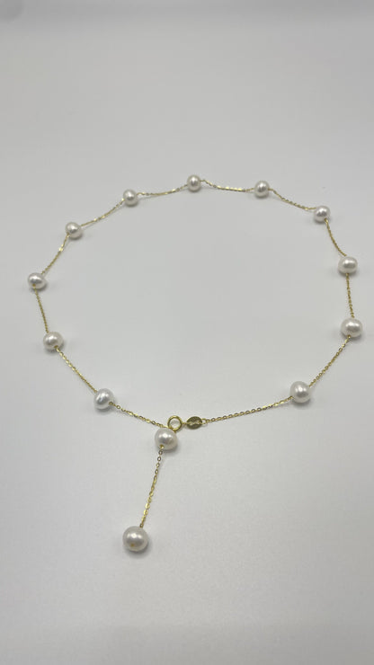 Freshwater Pearl Sterling Silver Necklace in Gold