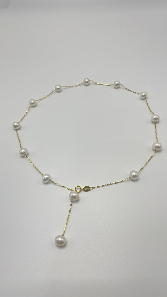 Freshwater Pearl Sterling Silver Necklace in Gold