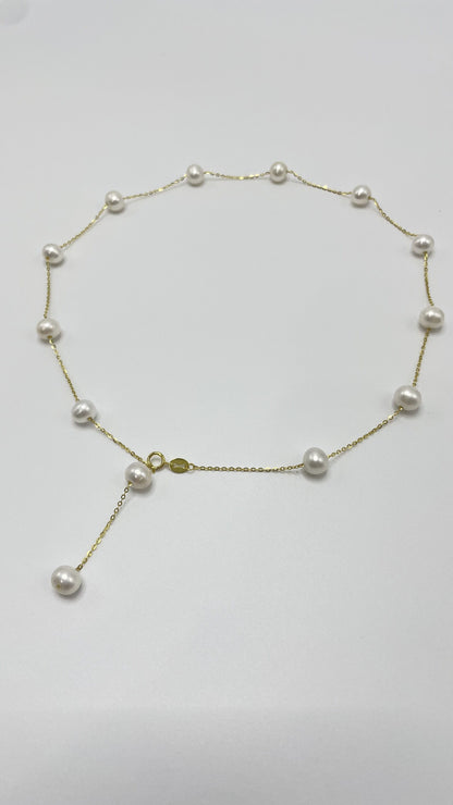 Freshwater Pearl Sterling Silver Necklace in Gold