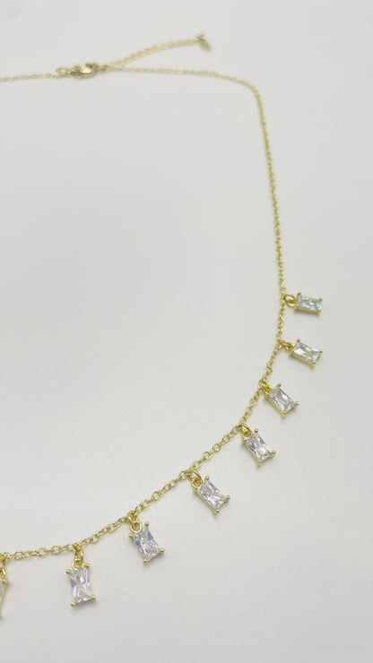 Baguette-shaped Gemstone Drop Choker Necklace