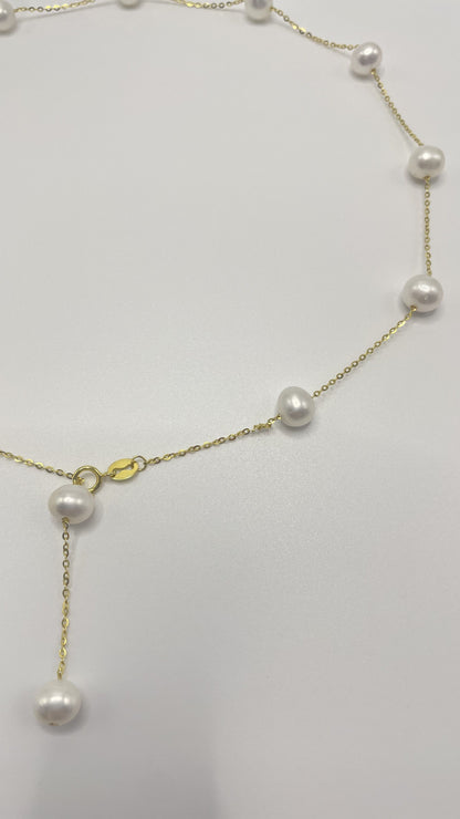 Freshwater Pearl Sterling Silver Necklace in Gold