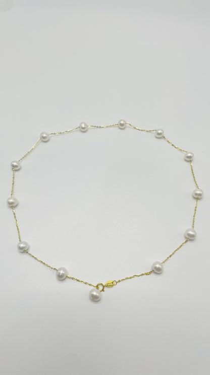 Freshwater Pearl Sterling Silver Necklace in Gold