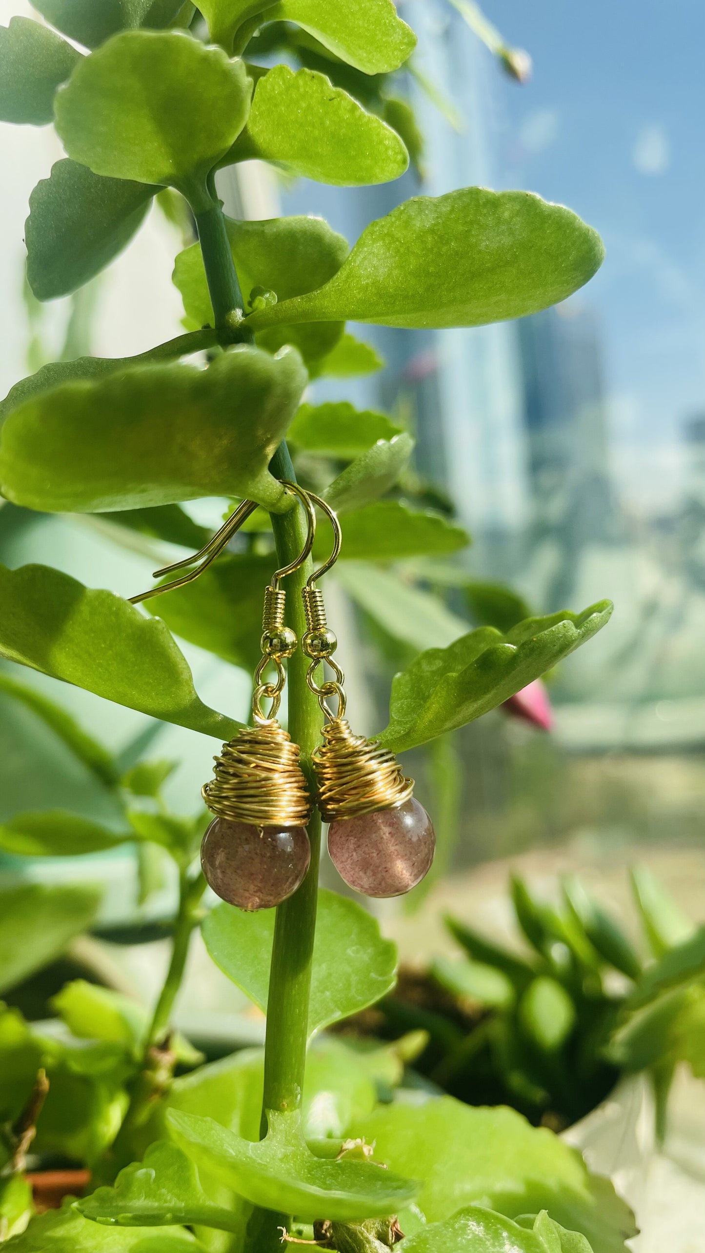 Strawberry Quartz energy earrings