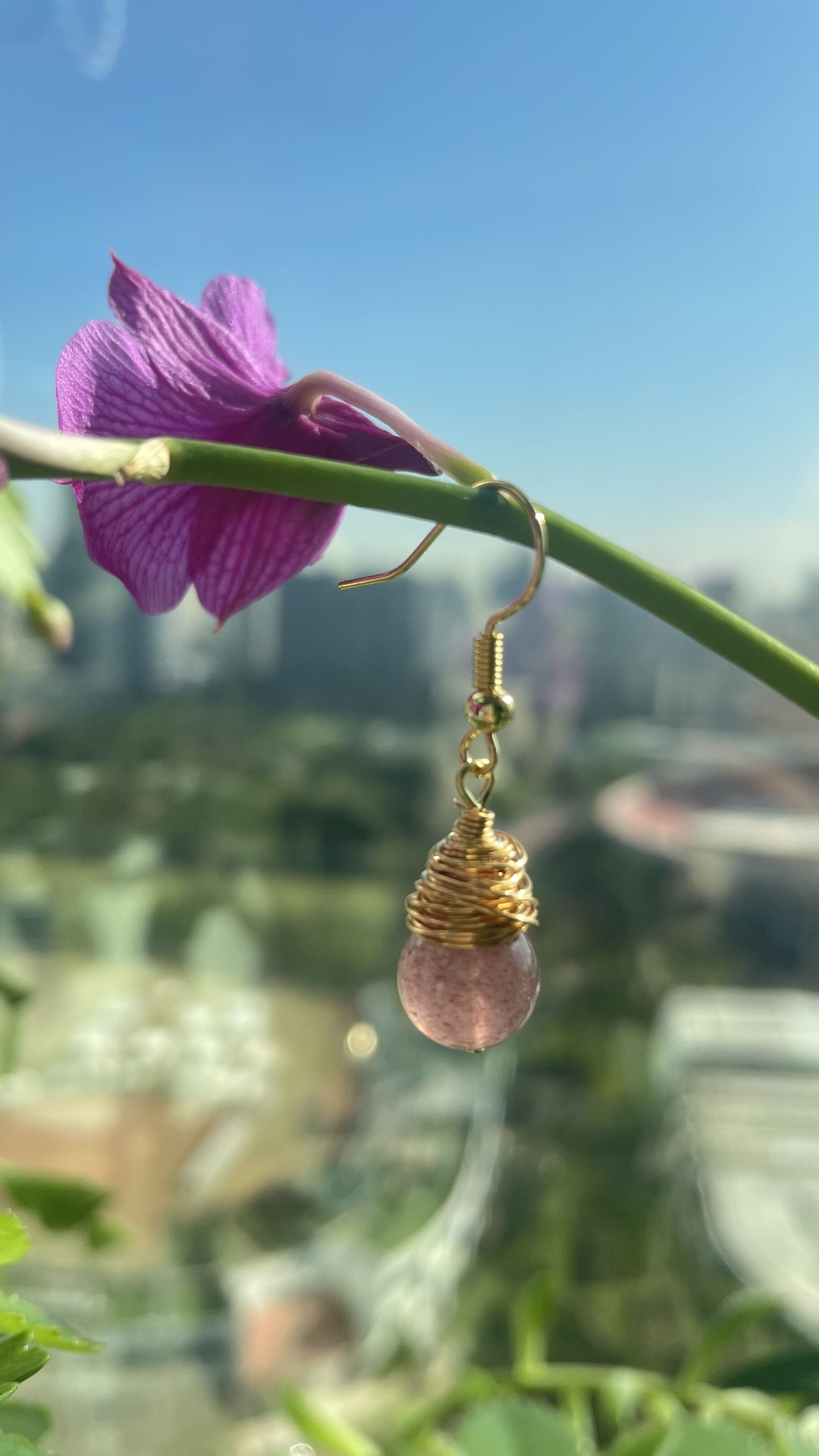 Strawberry Quartz energy earrings