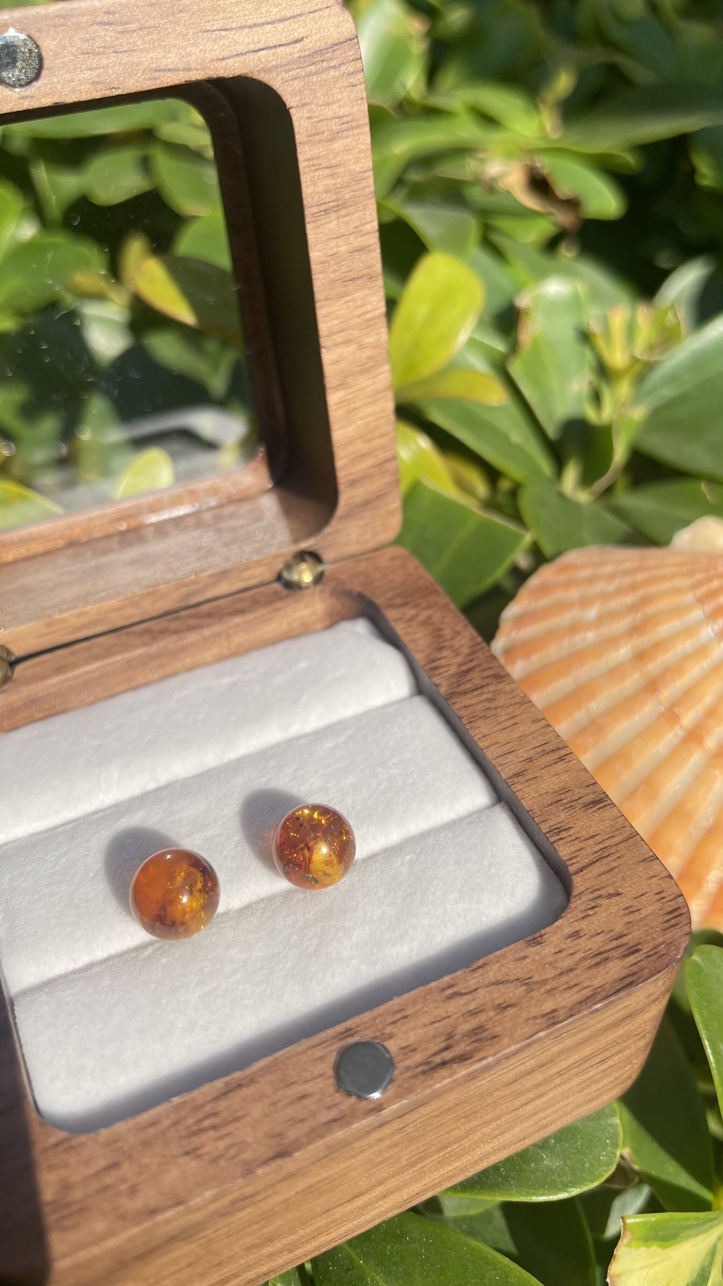 Natural Flower Amber Energy Stud Earrings