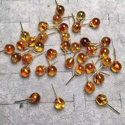 Natural Flower Amber Energy Stud Earrings