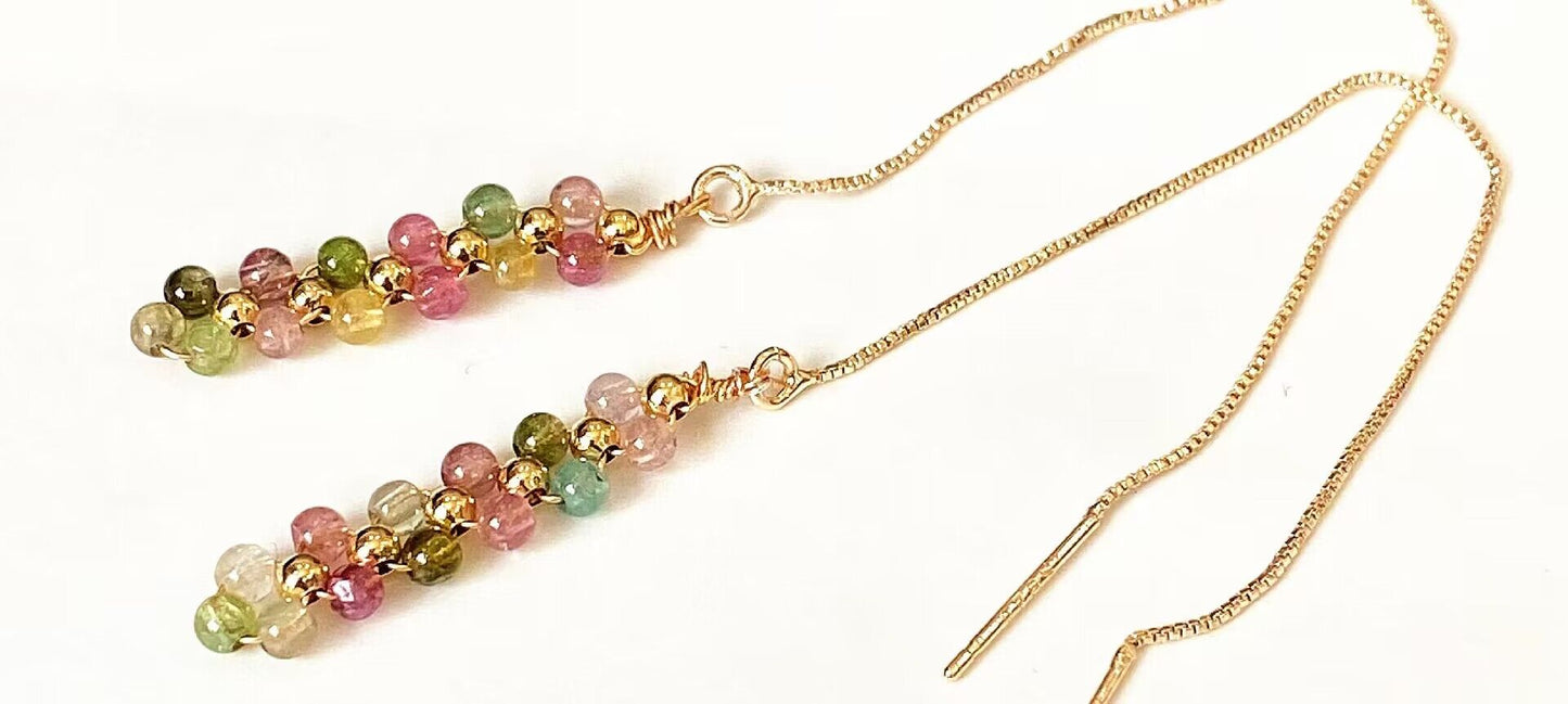 Multi-colored Tourmaline Drop Earrings in Gold