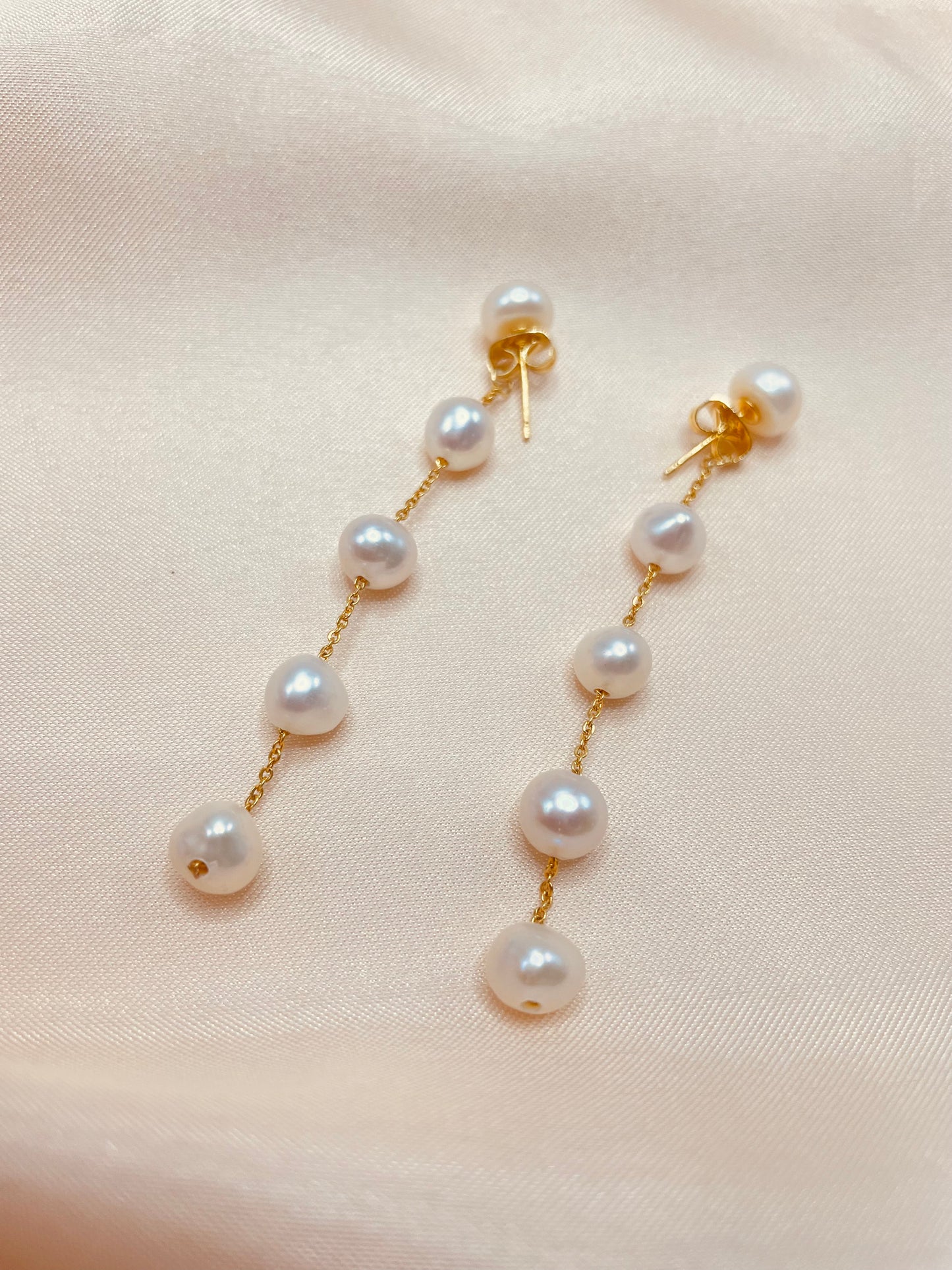 Freshwater Pearl Drop Charm Stud Earrings