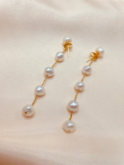 Freshwater Pearl Drop Charm Stud Earrings