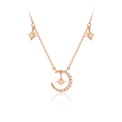 Star & Moon Shaped Sterling Silver Charm Necklace