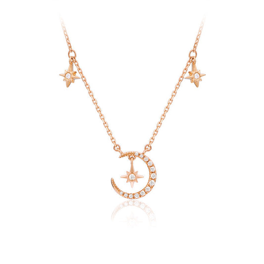 Star & Moon Shaped Sterling Silver Charm Necklace