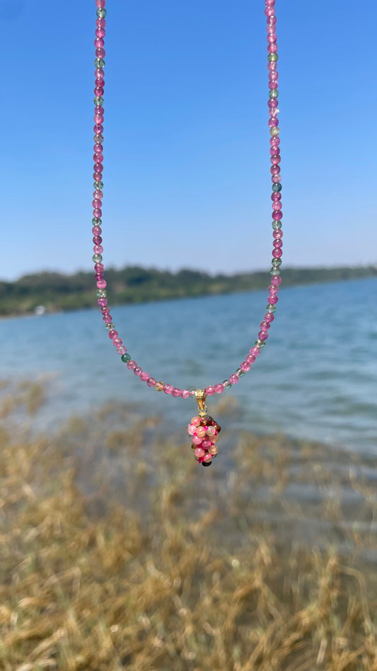 Rainbow Tourmaline Beaded Gemstone Choker Necklace, Natural Multi Tourmaline, Energy Healing Crystal