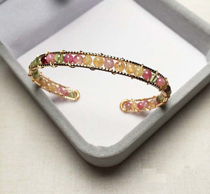 Rainbow Tourmaline Energy Bracelet in Gold