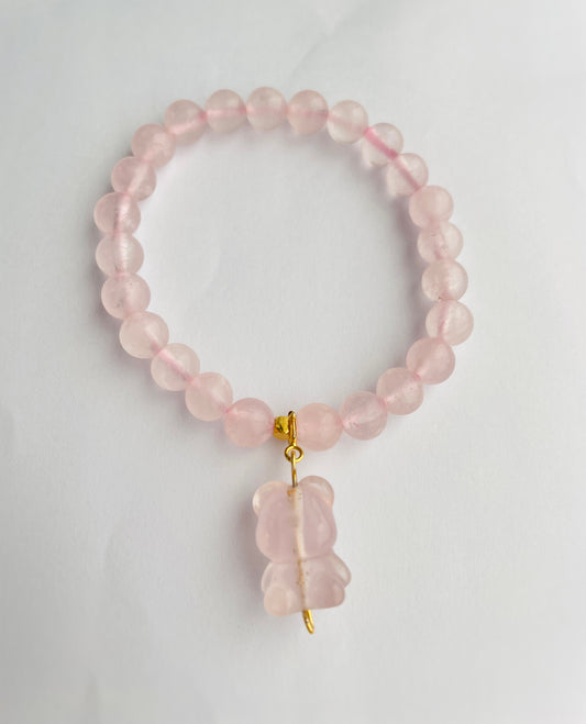 Lovely Bear Rose Quartz Energy Healing Crystal Bracelet